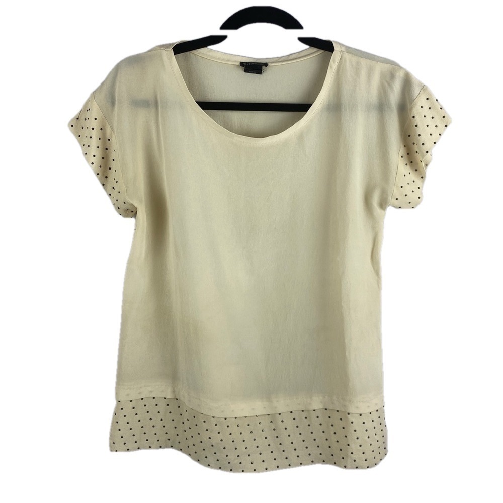 ✨3/$21✨Club Monaco Silk Blouse Cream Polka Dot Sleeve Top XS